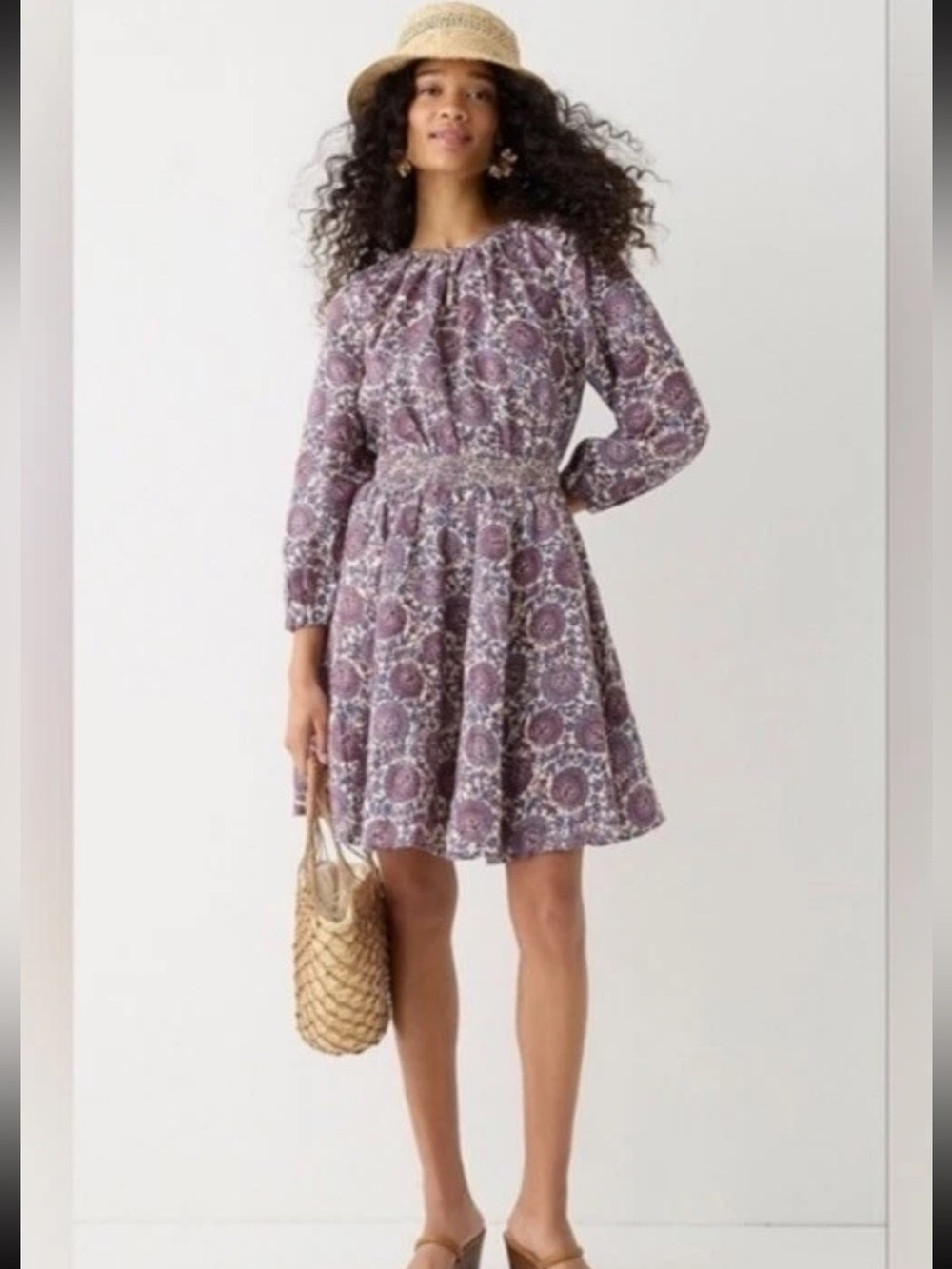 J. Crew Palermo Smocked-Waist Mini Dress in floral bouquet linen Large